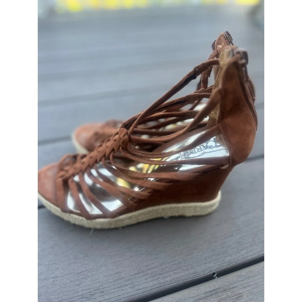 Carlos by Carlos Santana Brown Strappy Espadrille Wedge Sandals Gladiator Heel
